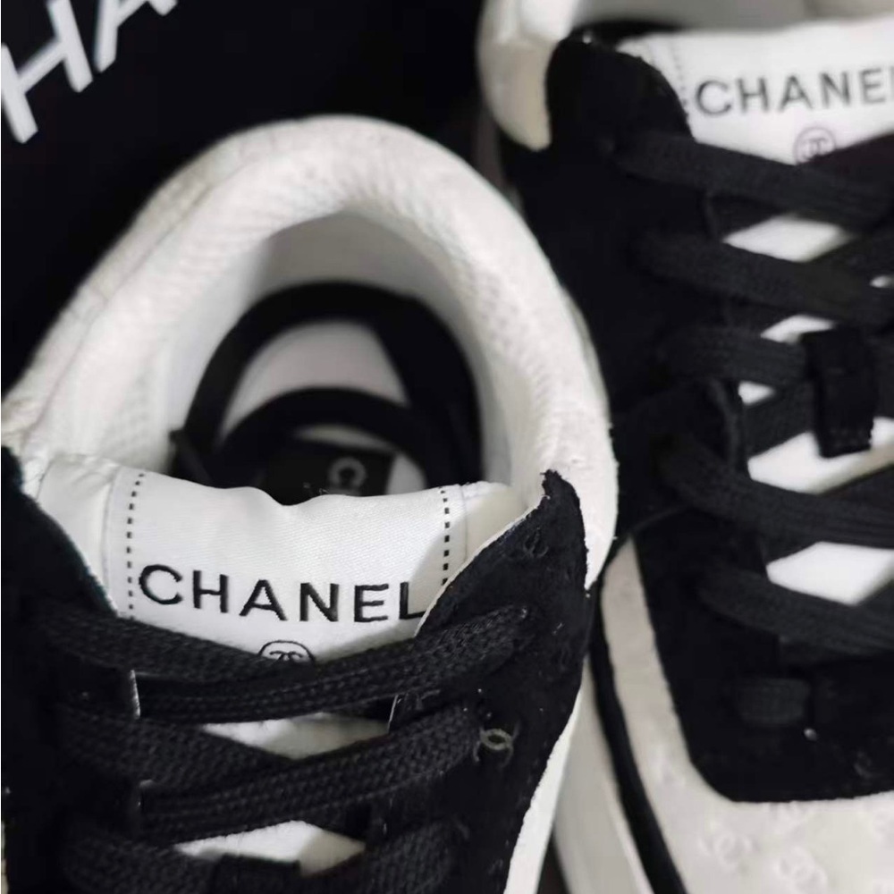 Chanel Black & White CC Logo Sneakers - Picture 3 of 5
